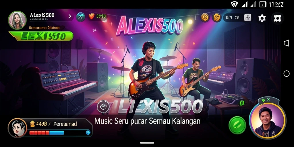 Tampilan gameplay seru dalam ALEXIS500 yang menampilkan permainan musik.