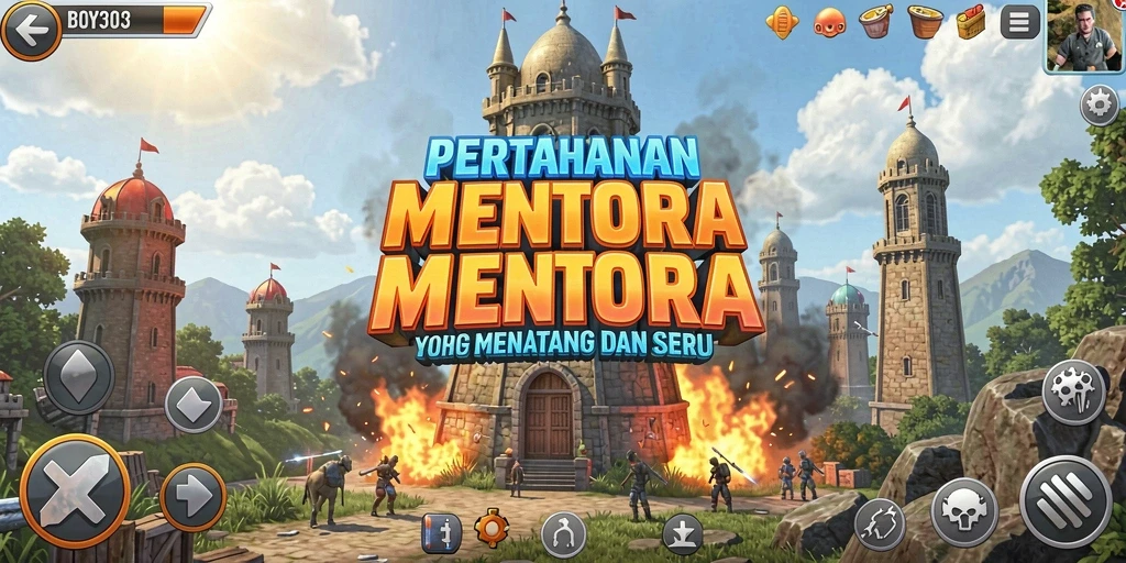 Screenshot utama BOY303 menampilkan intensitas pertahanan menara.