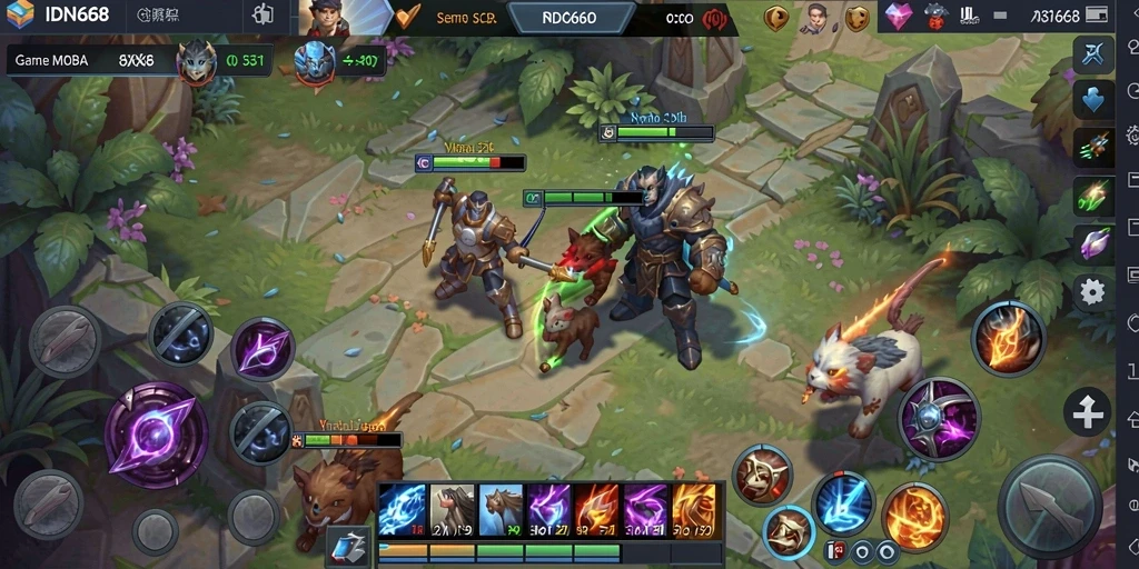 Gameplay seru IDN668 dalam pertarungan MOBA yang intens.