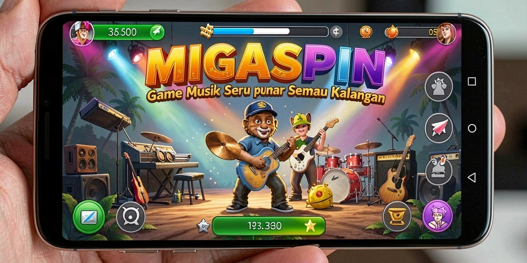 Tampilan gameplay MIGASPIN yang seru dan interaktif.