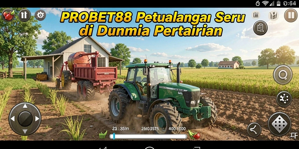 Screenshot gameplay PROBET88 menunjukkan keseruan bertani di ladang yang subur.