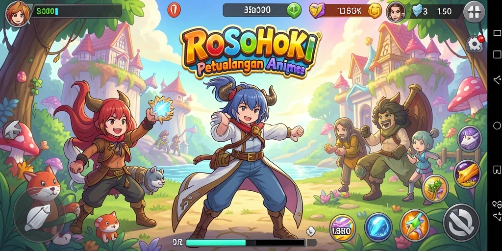 Tangkapan layar gameplay menarik dari ROSOHOKI dengan karakter Anime ikonik.